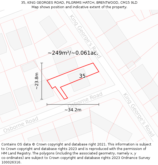 35, KING GEORGES ROAD, PILGRIMS HATCH, BRENTWOOD, CM15 9LD: Plot and title map