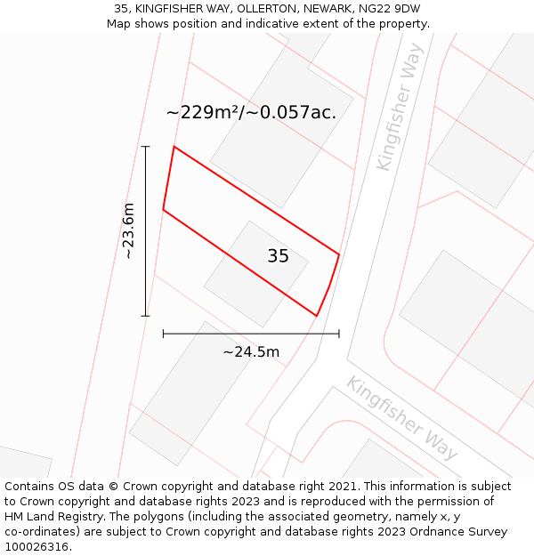 35, KINGFISHER WAY, OLLERTON, NEWARK, NG22 9DW: Plot and title map