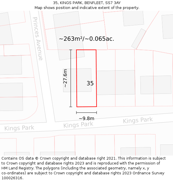 35, KINGS PARK, BENFLEET, SS7 3AY: Plot and title map