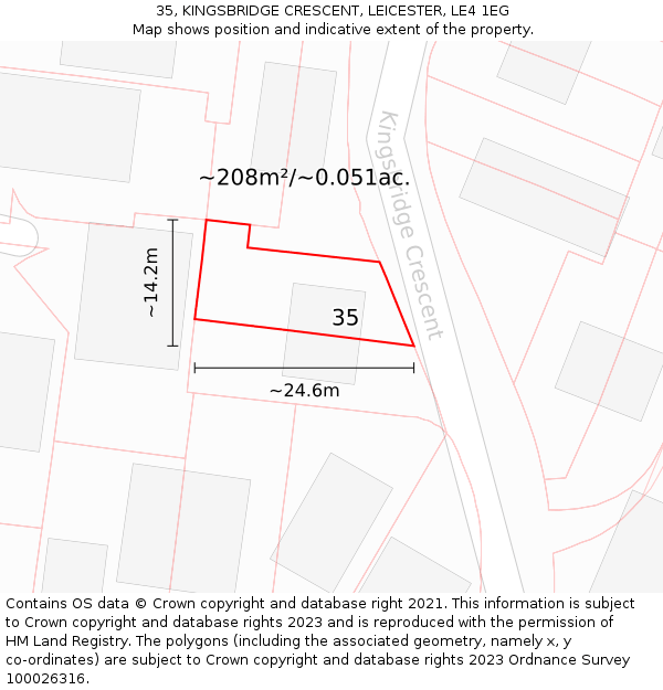 35, KINGSBRIDGE CRESCENT, LEICESTER, LE4 1EG: Plot and title map