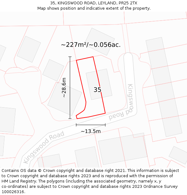 35, KINGSWOOD ROAD, LEYLAND, PR25 2TX: Plot and title map