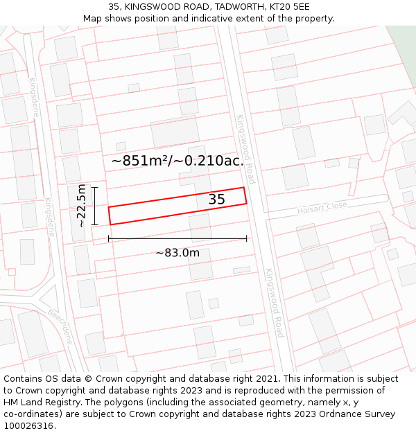 35, KINGSWOOD ROAD, TADWORTH, KT20 5EE: Plot and title map