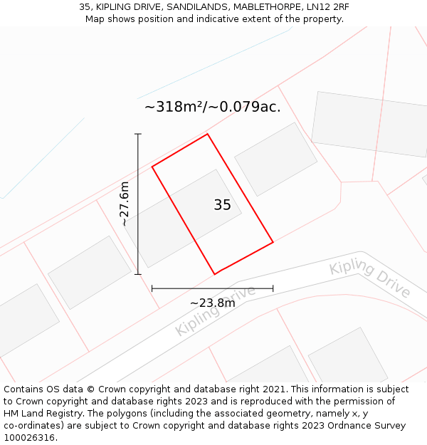 35, KIPLING DRIVE, SANDILANDS, MABLETHORPE, LN12 2RF: Plot and title map
