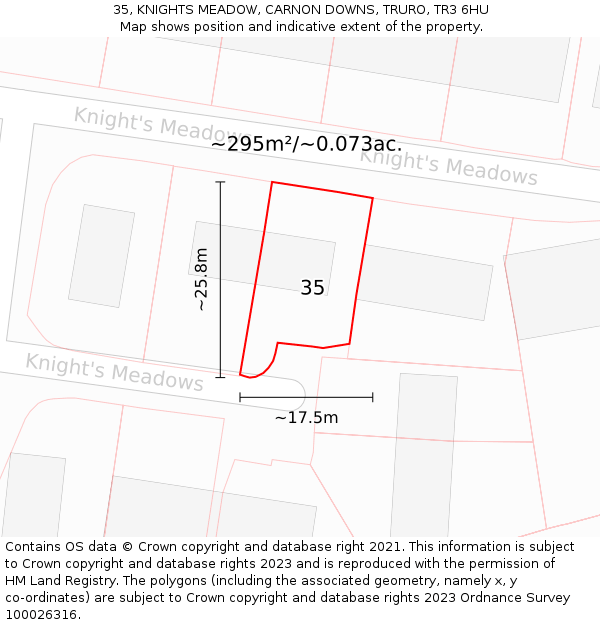 35, KNIGHTS MEADOW, CARNON DOWNS, TRURO, TR3 6HU: Plot and title map