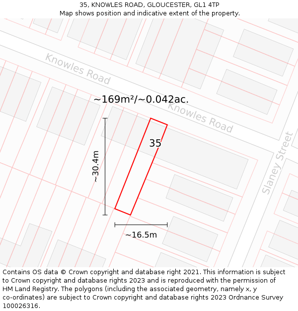 35, KNOWLES ROAD, GLOUCESTER, GL1 4TP: Plot and title map