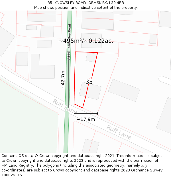 35, KNOWSLEY ROAD, ORMSKIRK, L39 4RB: Plot and title map