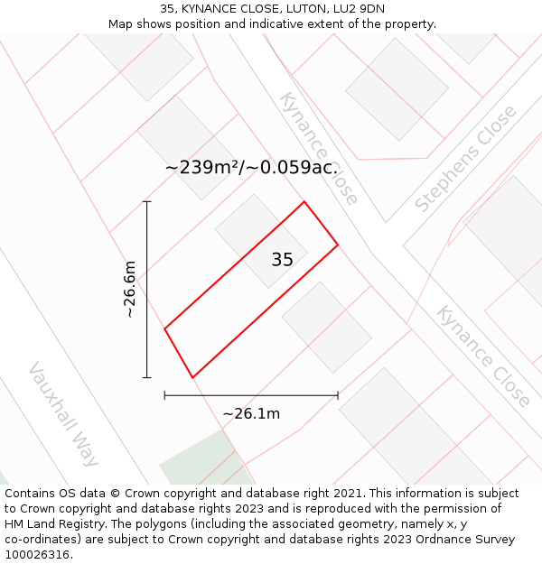35, KYNANCE CLOSE, LUTON, LU2 9DN: Plot and title map