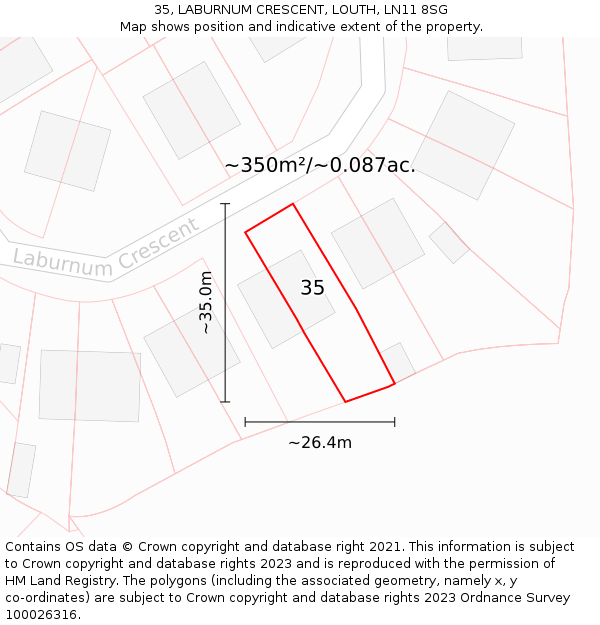 35, LABURNUM CRESCENT, LOUTH, LN11 8SG: Plot and title map