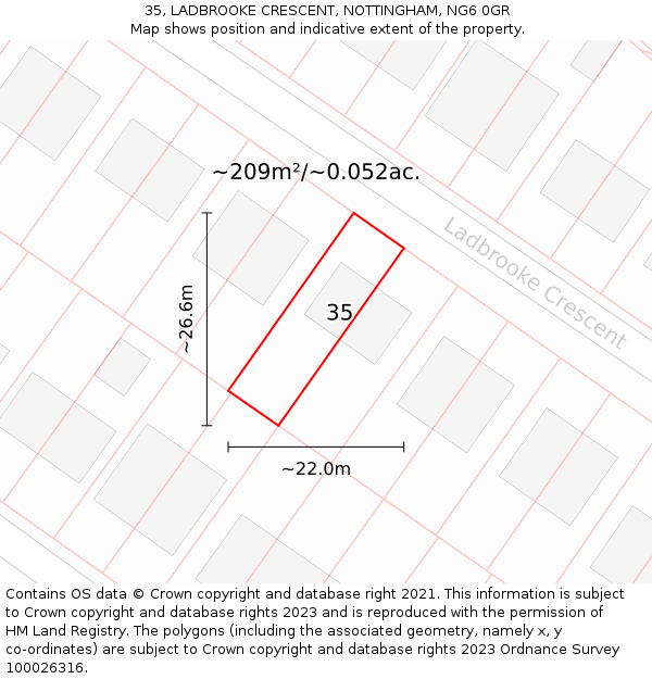 35, LADBROOKE CRESCENT, NOTTINGHAM, NG6 0GR: Plot and title map