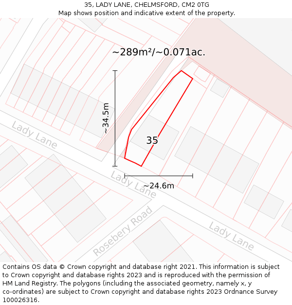 35, LADY LANE, CHELMSFORD, CM2 0TG: Plot and title map