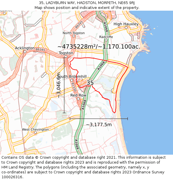 35, LADYBURN WAY, HADSTON, MORPETH, NE65 9RJ: Plot and title map
