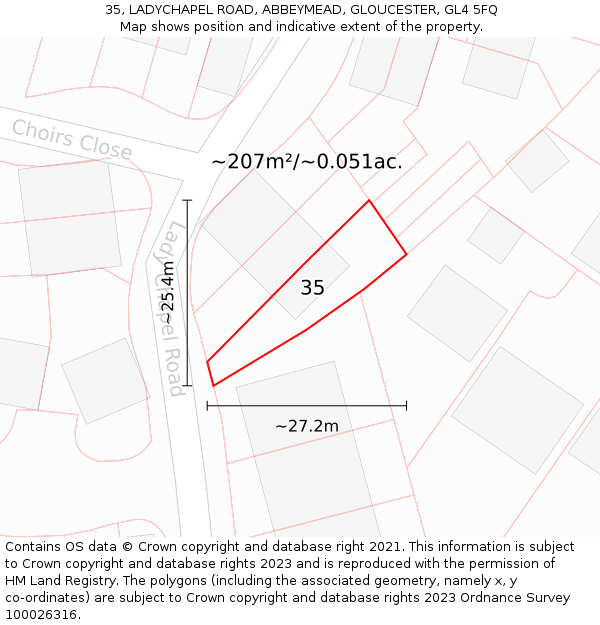 35, LADYCHAPEL ROAD, ABBEYMEAD, GLOUCESTER, GL4 5FQ: Plot and title map