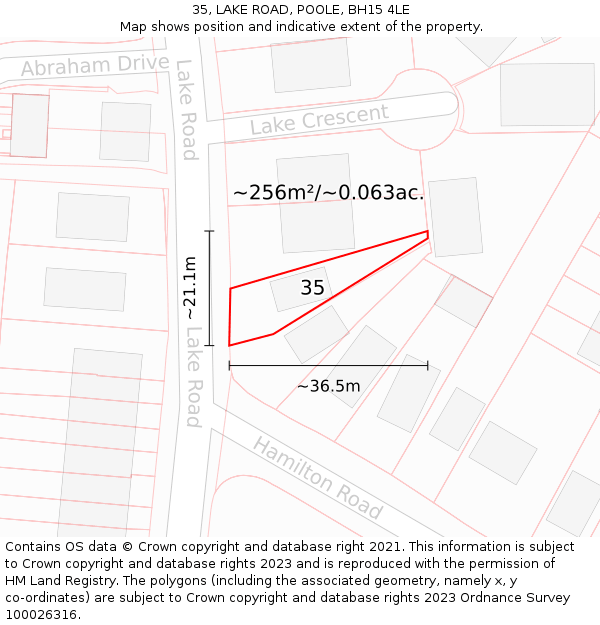 35, LAKE ROAD, POOLE, BH15 4LE: Plot and title map