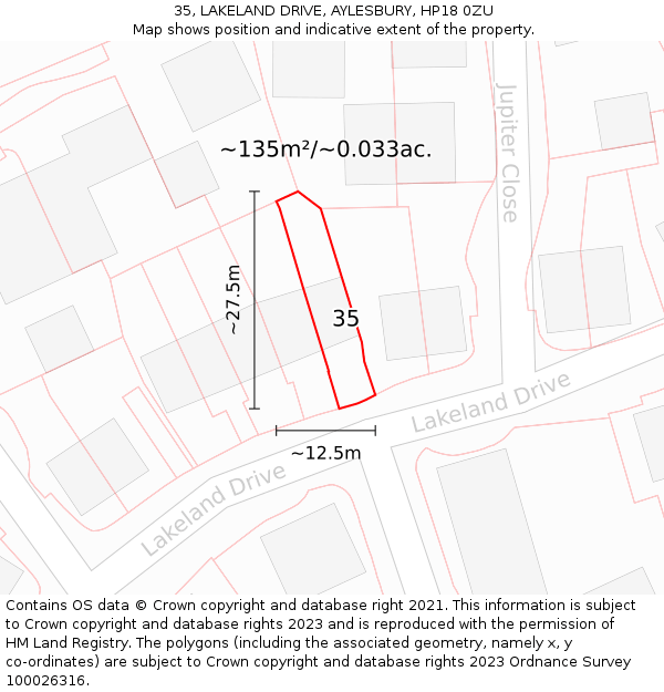 35, LAKELAND DRIVE, AYLESBURY, HP18 0ZU: Plot and title map