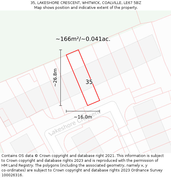 35, LAKESHORE CRESCENT, WHITWICK, COALVILLE, LE67 5BZ: Plot and title map
