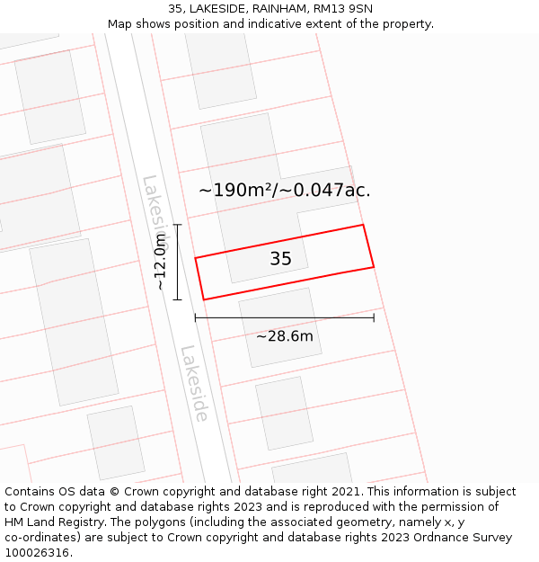 35, LAKESIDE, RAINHAM, RM13 9SN: Plot and title map