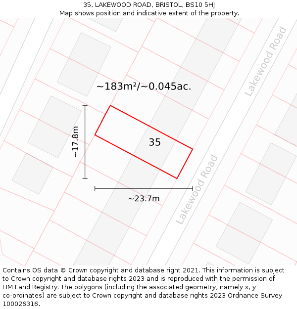 35, LAKEWOOD ROAD, BRISTOL, BS10 5HJ: Plot and title map