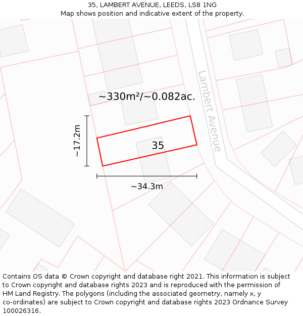 35, LAMBERT AVENUE, LEEDS, LS8 1NG: Plot and title map