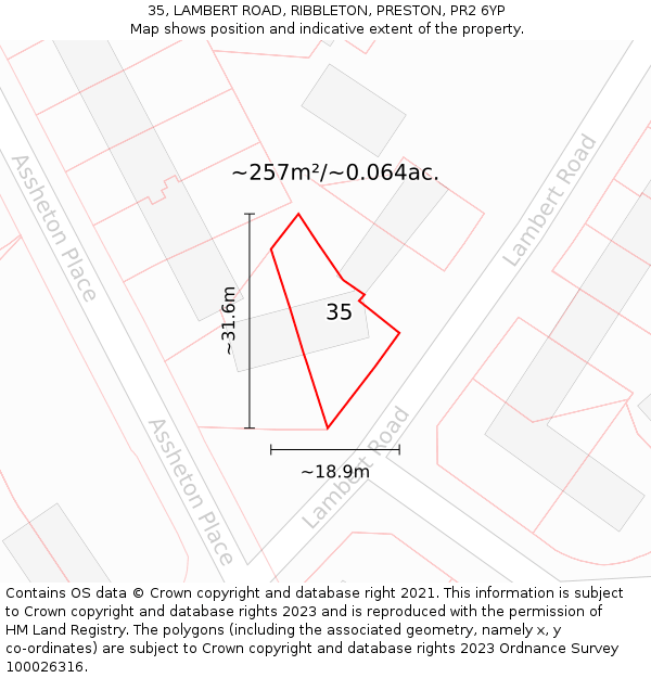 35, LAMBERT ROAD, RIBBLETON, PRESTON, PR2 6YP: Plot and title map
