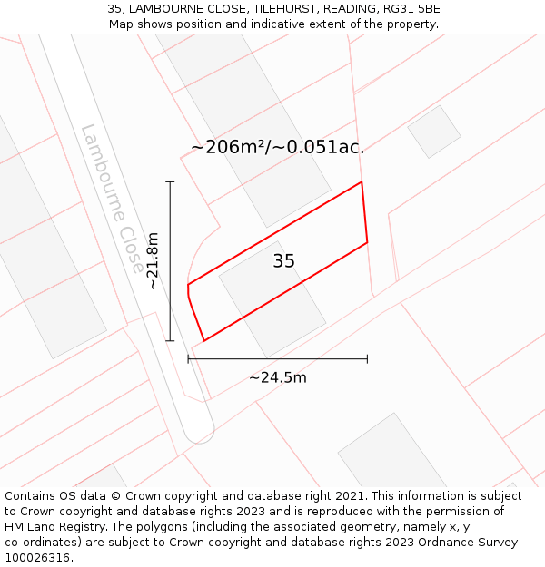 35, LAMBOURNE CLOSE, TILEHURST, READING, RG31 5BE: Plot and title map