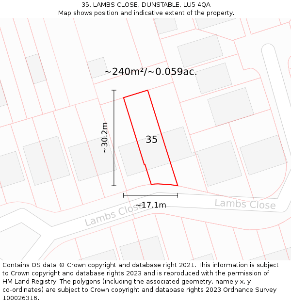 35, LAMBS CLOSE, DUNSTABLE, LU5 4QA: Plot and title map