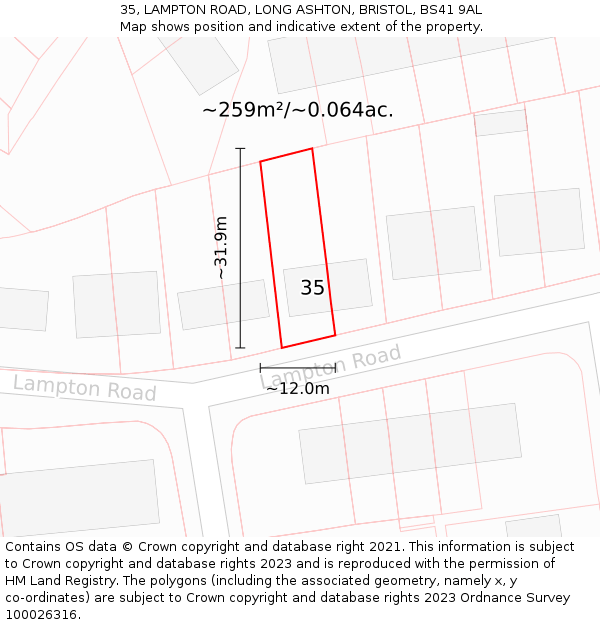 35, LAMPTON ROAD, LONG ASHTON, BRISTOL, BS41 9AL: Plot and title map
