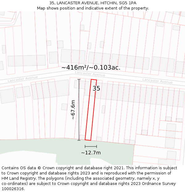 35, LANCASTER AVENUE, HITCHIN, SG5 1PA: Plot and title map