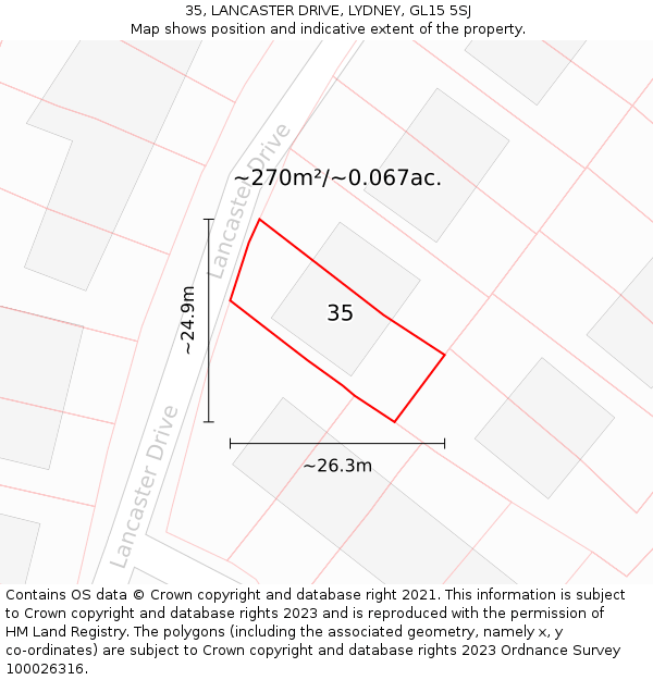 35, LANCASTER DRIVE, LYDNEY, GL15 5SJ: Plot and title map