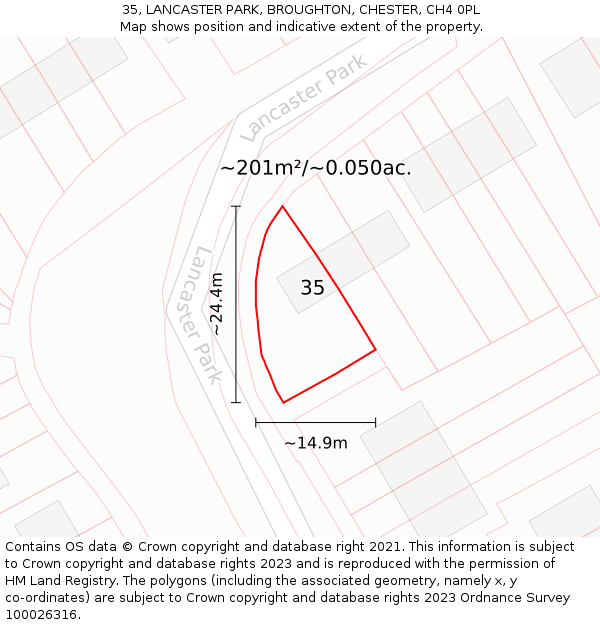 35, LANCASTER PARK, BROUGHTON, CHESTER, CH4 0PL: Plot and title map