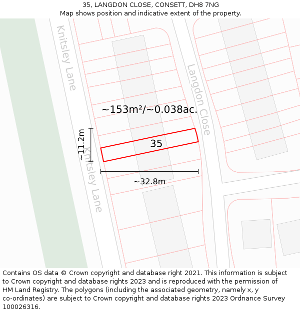 35, LANGDON CLOSE, CONSETT, DH8 7NG: Plot and title map