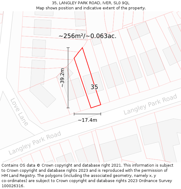 35, LANGLEY PARK ROAD, IVER, SL0 9QL: Plot and title map