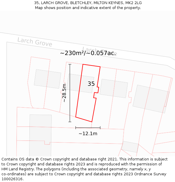 35, LARCH GROVE, BLETCHLEY, MILTON KEYNES, MK2 2LG: Plot and title map