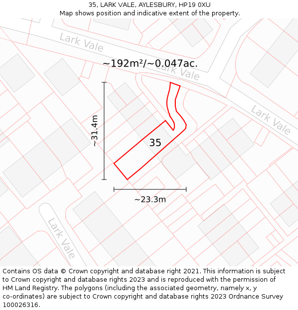 35, LARK VALE, AYLESBURY, HP19 0XU: Plot and title map