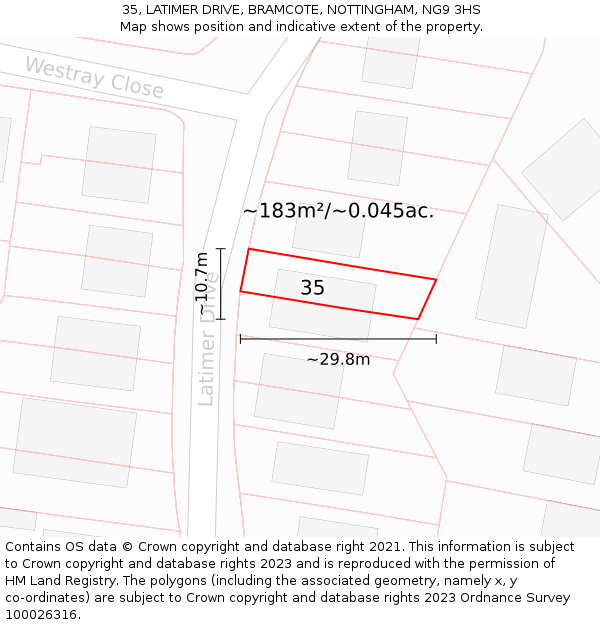 35, LATIMER DRIVE, BRAMCOTE, NOTTINGHAM, NG9 3HS: Plot and title map