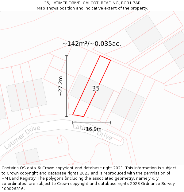 35, LATIMER DRIVE, CALCOT, READING, RG31 7AP: Plot and title map