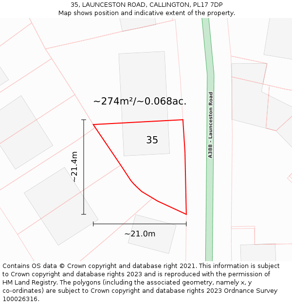 35, LAUNCESTON ROAD, CALLINGTON, PL17 7DP: Plot and title map