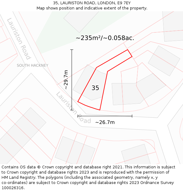 35, LAURISTON ROAD, LONDON, E9 7EY: Plot and title map