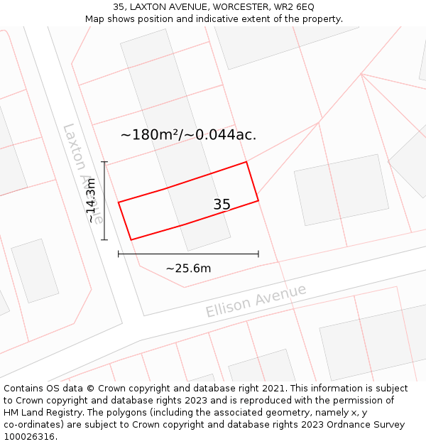 35, LAXTON AVENUE, WORCESTER, WR2 6EQ: Plot and title map