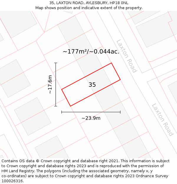 35, LAXTON ROAD, AYLESBURY, HP18 0NL: Plot and title map