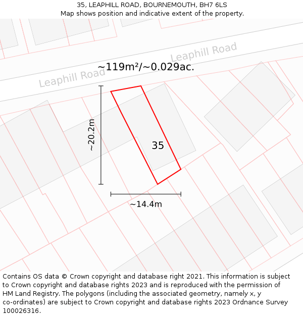 35, LEAPHILL ROAD, BOURNEMOUTH, BH7 6LS: Plot and title map