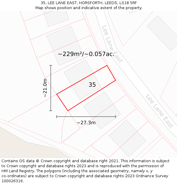 35, LEE LANE EAST, HORSFORTH, LEEDS, LS18 5RF: Plot and title map