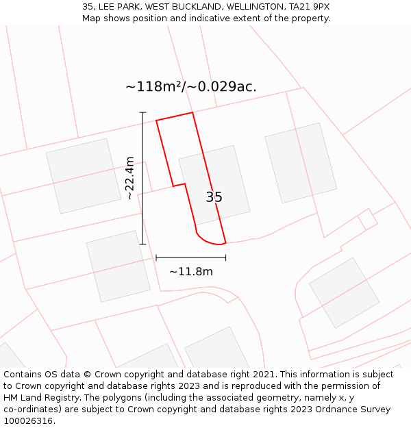35, LEE PARK, WEST BUCKLAND, WELLINGTON, TA21 9PX: Plot and title map