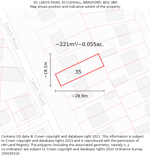 35, LEEDS ROAD, ECCLESHILL, BRADFORD, BD2 3BA: Plot and title map