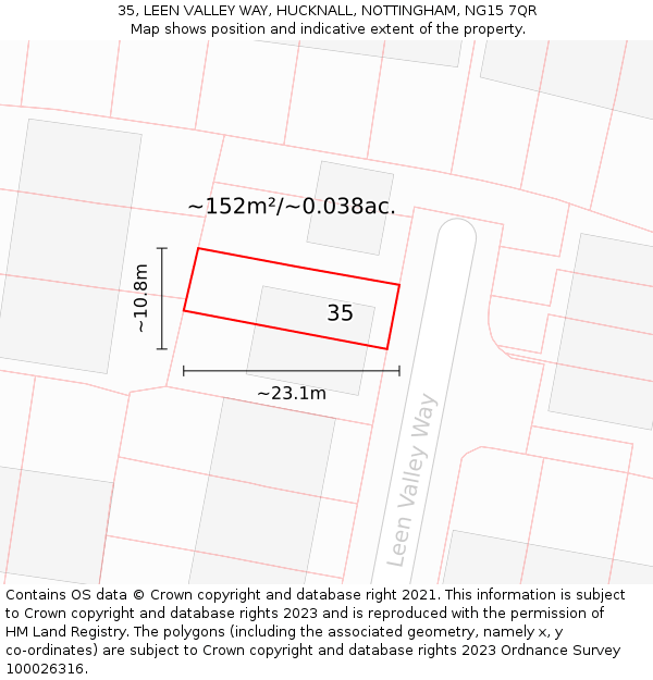 35, LEEN VALLEY WAY, HUCKNALL, NOTTINGHAM, NG15 7QR: Plot and title map