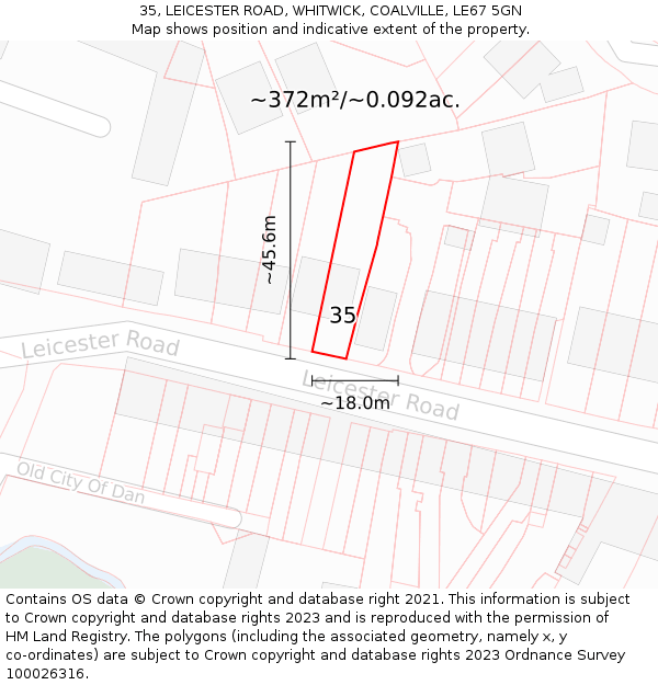 35, LEICESTER ROAD, WHITWICK, COALVILLE, LE67 5GN: Plot and title map
