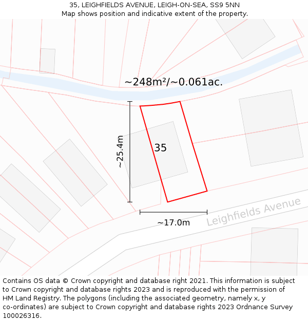 35, LEIGHFIELDS AVENUE, LEIGH-ON-SEA, SS9 5NN: Plot and title map