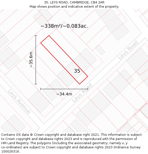 35, LEYS ROAD, CAMBRIDGE, CB4 2AR: Plot and title map