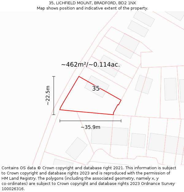 35, LICHFIELD MOUNT, BRADFORD, BD2 1NX: Plot and title map