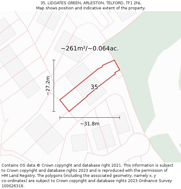 35, LIDGATES GREEN, ARLESTON, TELFORD, TF1 2NL: Plot and title map