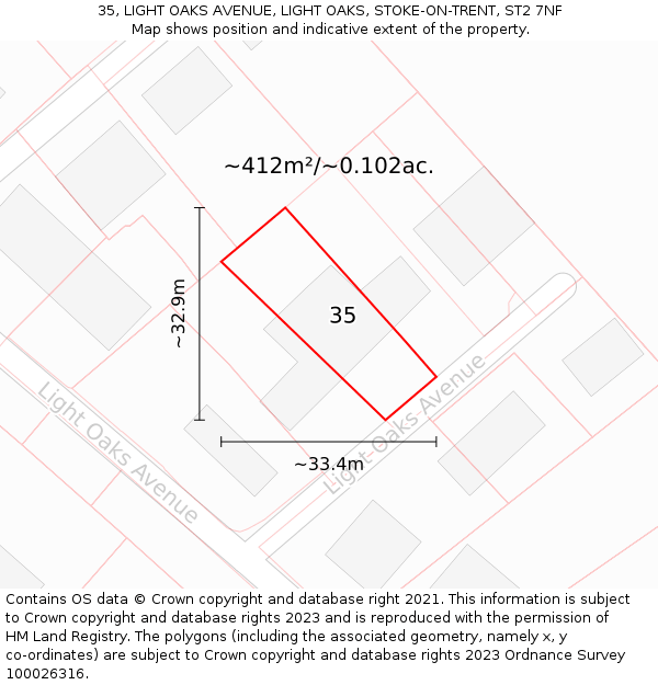 35, LIGHT OAKS AVENUE, LIGHT OAKS, STOKE-ON-TRENT, ST2 7NF: Plot and title map